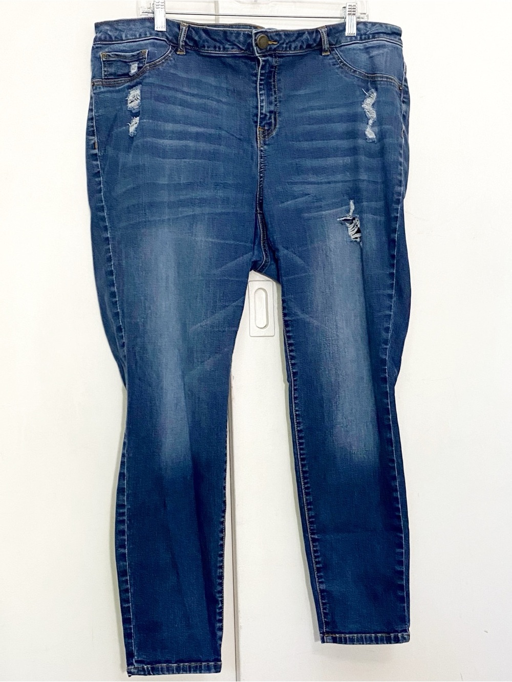 Rewind Blue Mid Rise Distressed Skinny Ankle Jeans 20W